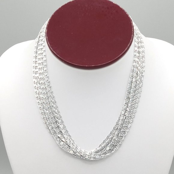 Sarah Coventry Womens Multi Strand Silver Tone Metal Scroll Chain Necklace 15 in - Picture 1 of 6